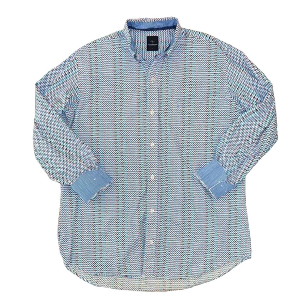 Tailorbryd Men's Chevron Print Logo W/Contrasting Cuff Button Down Shirt -SIZE L